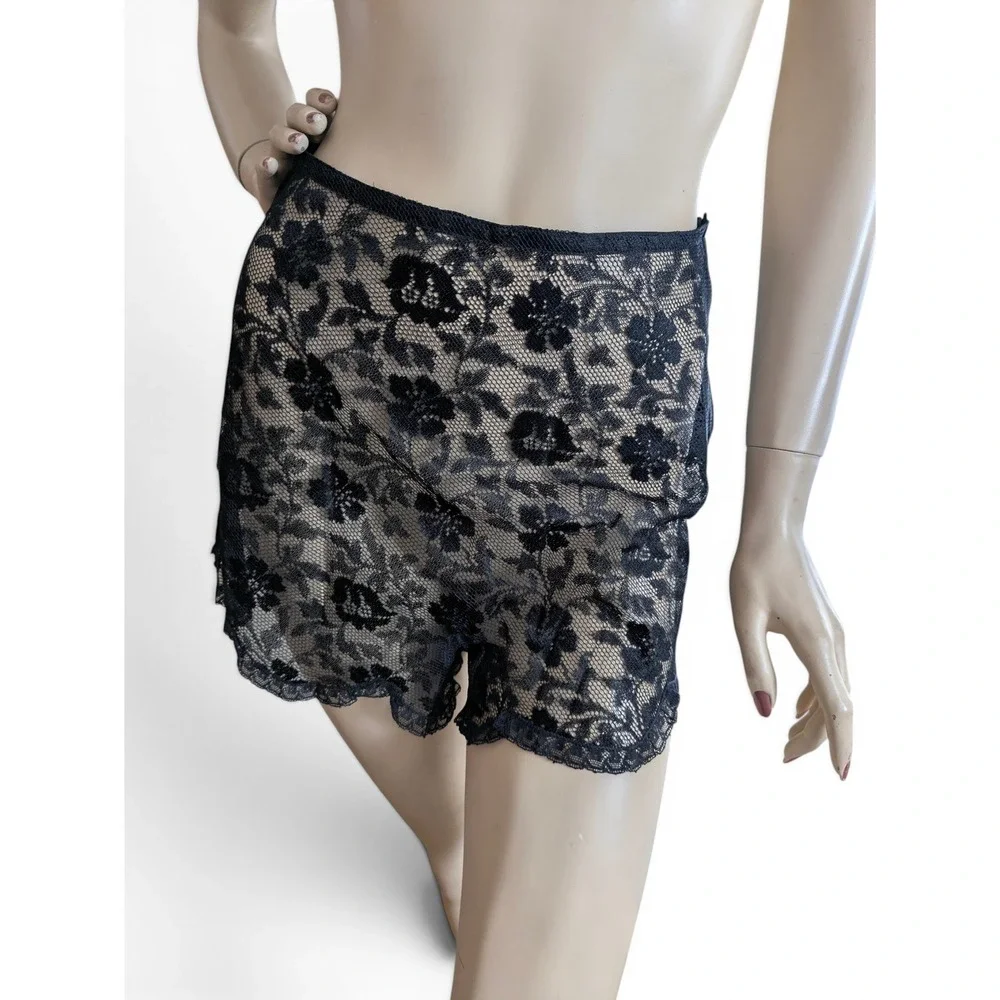 1930s Black Mesh Lingerie Set XS/S Blanche‎ Deadstock Bralette Tap Panties NOS
